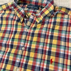 Ralph Lauren Plaid Short Sleeve Button Down Shirt Red Blue Yellow Men’s 2XBig